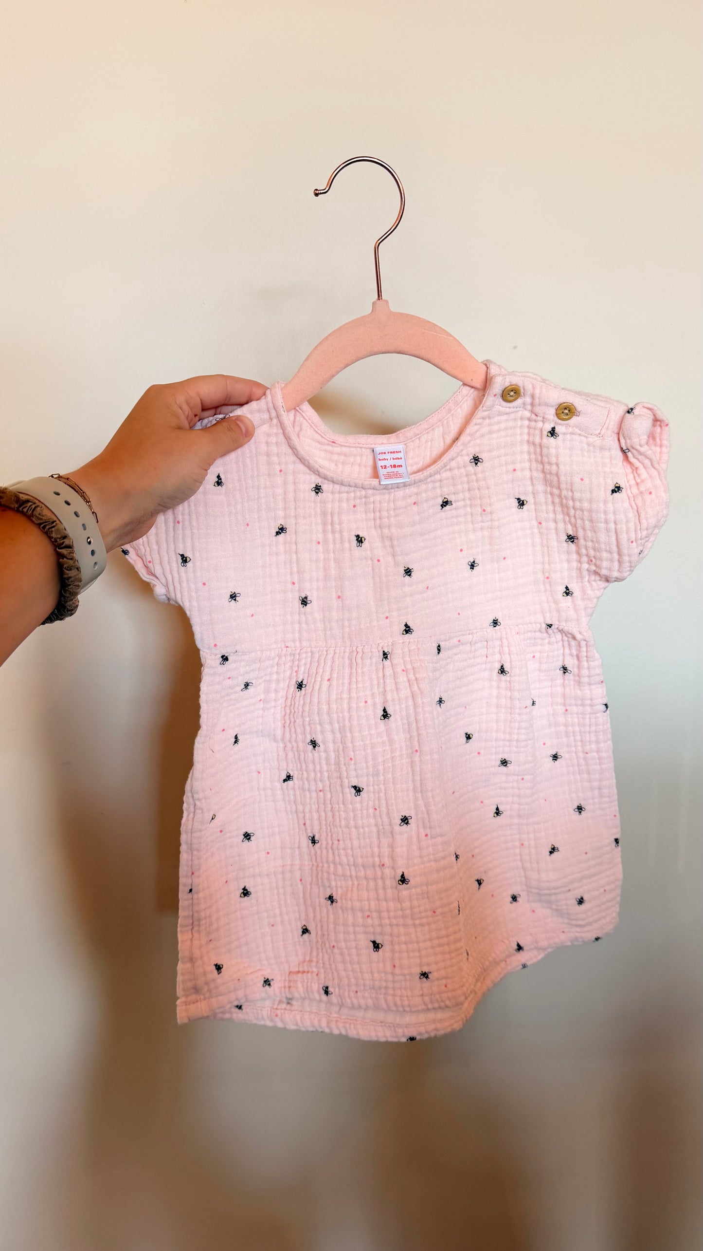GR - Consignment - Joe Fresh Pink Muslin Bee Dress 12-18M
