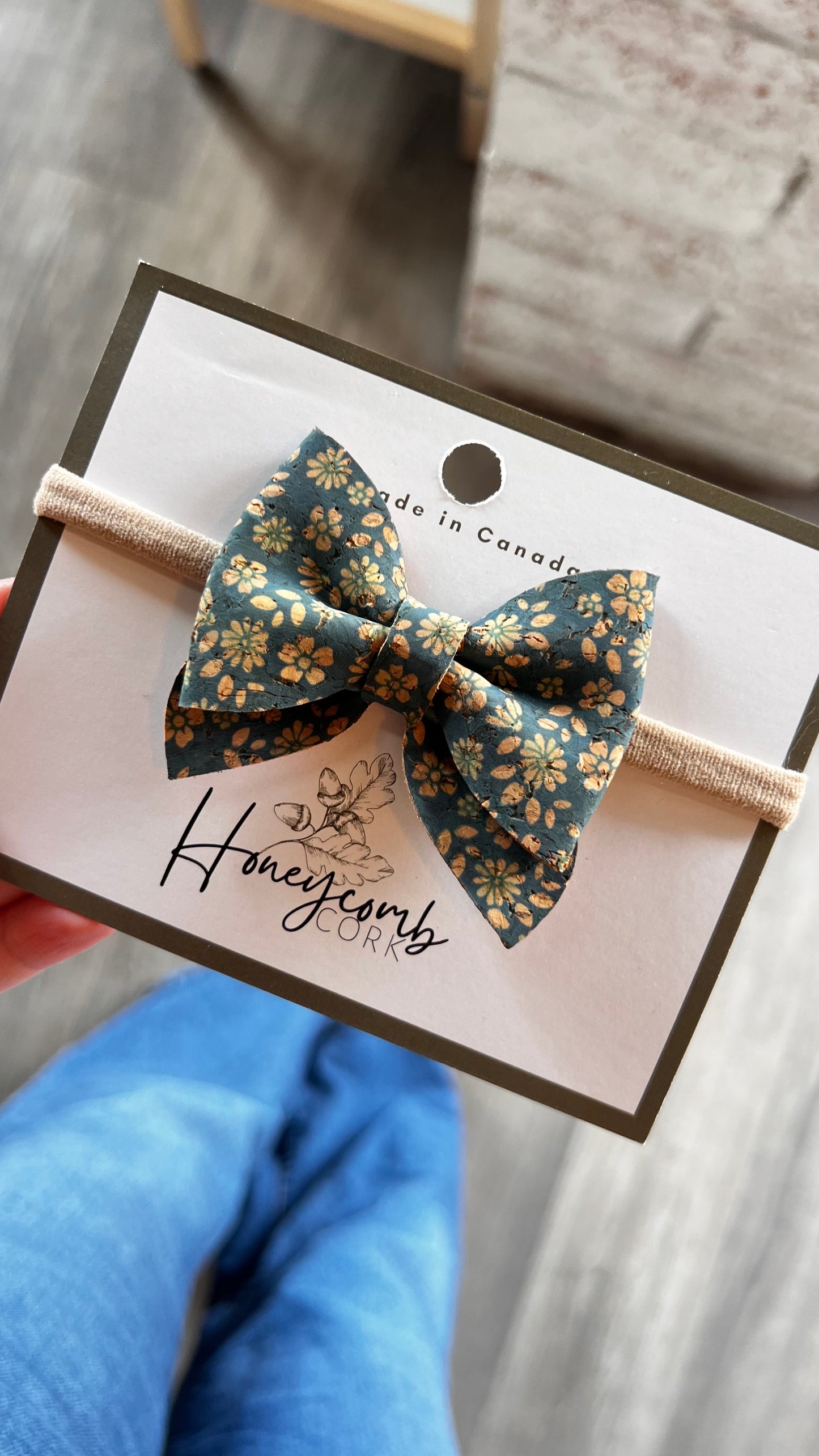 Honeycomb Cork - Darla Bow Headband - Teal Daisy