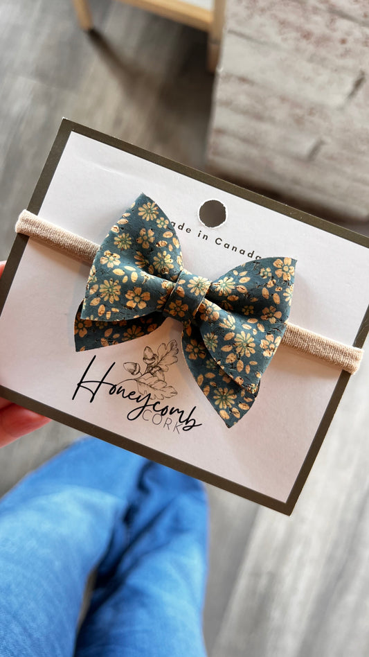 Honeycomb Cork - Darla Bow Headband - Teal Daisy