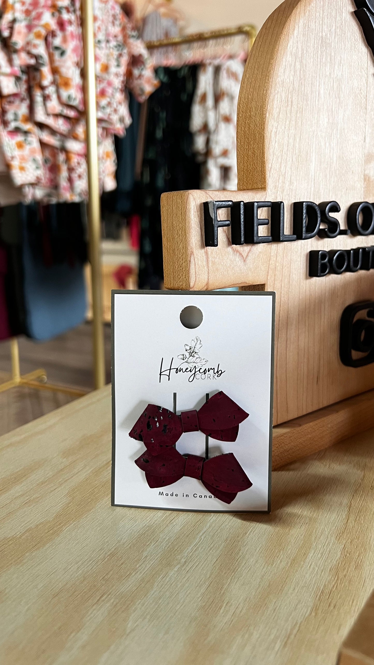 Honeycomb Cork - Dottie Bow - Pigtail Set of Clips - Wine