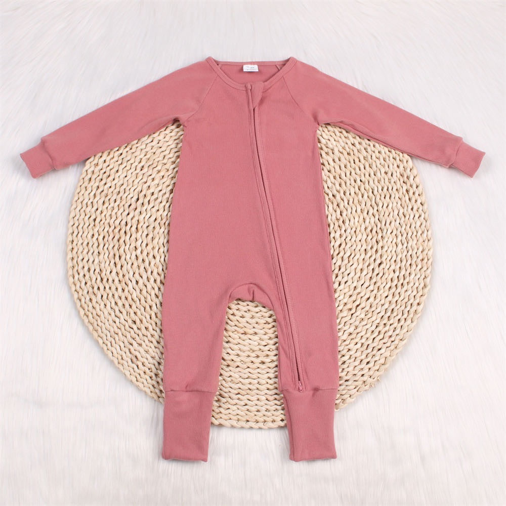 Poppy & Co - Ribbed Bamboo Double Zip Convertible Footie - Dark Pink