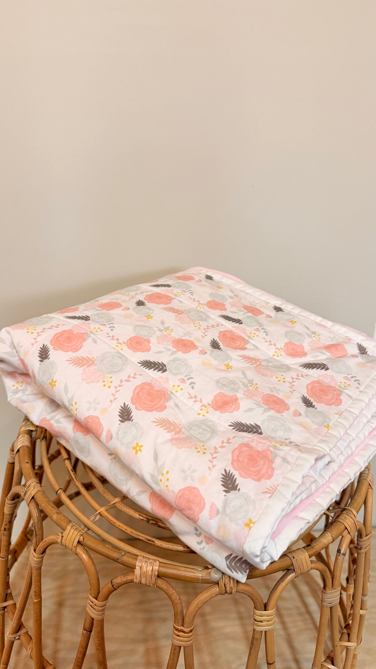 baby B basics - Pink Floral Quilted Baby Blanket 40x58