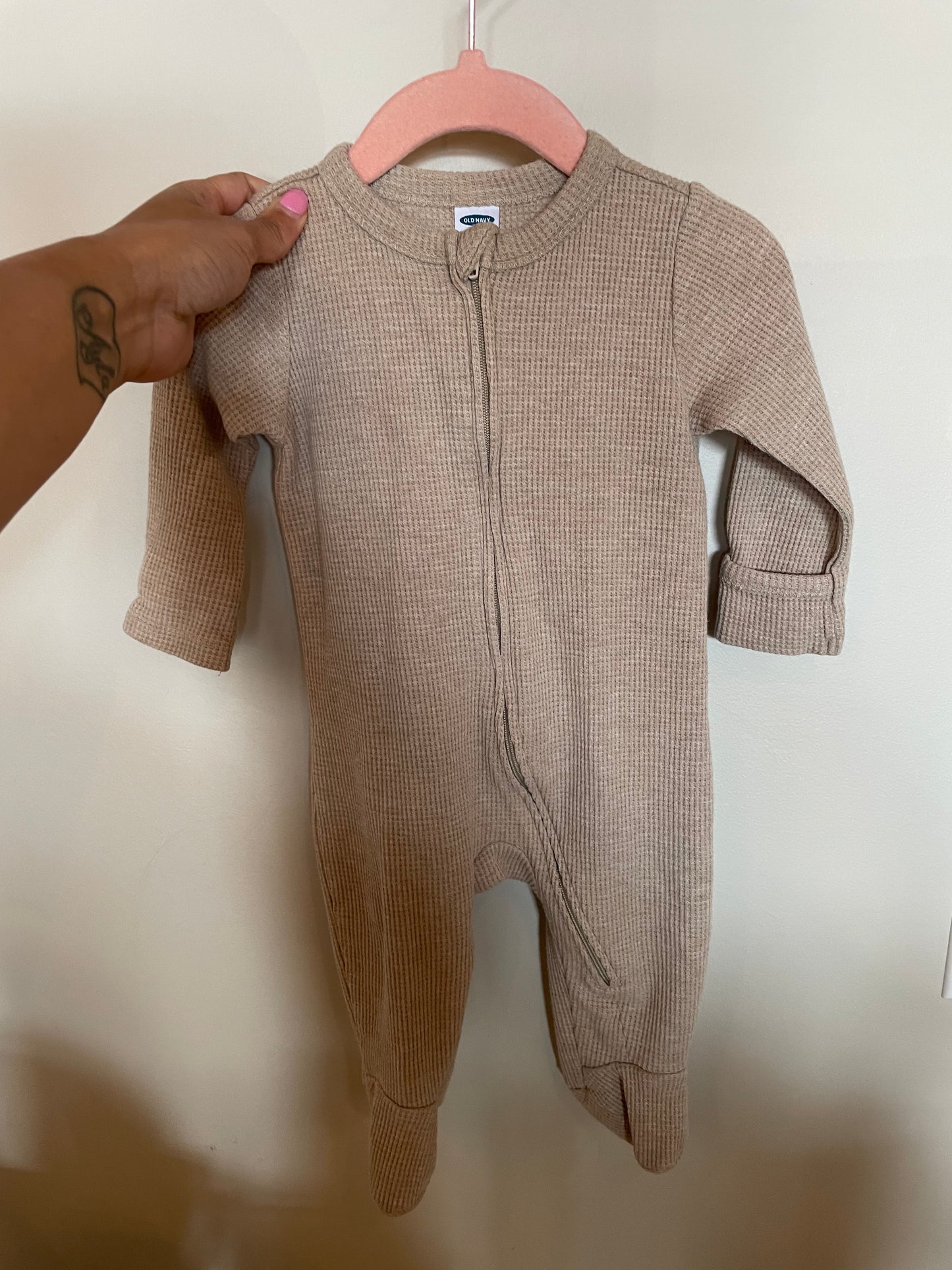 KD-Consignment-Old Navy Beige Waffle Knit Sleeper-3-6M