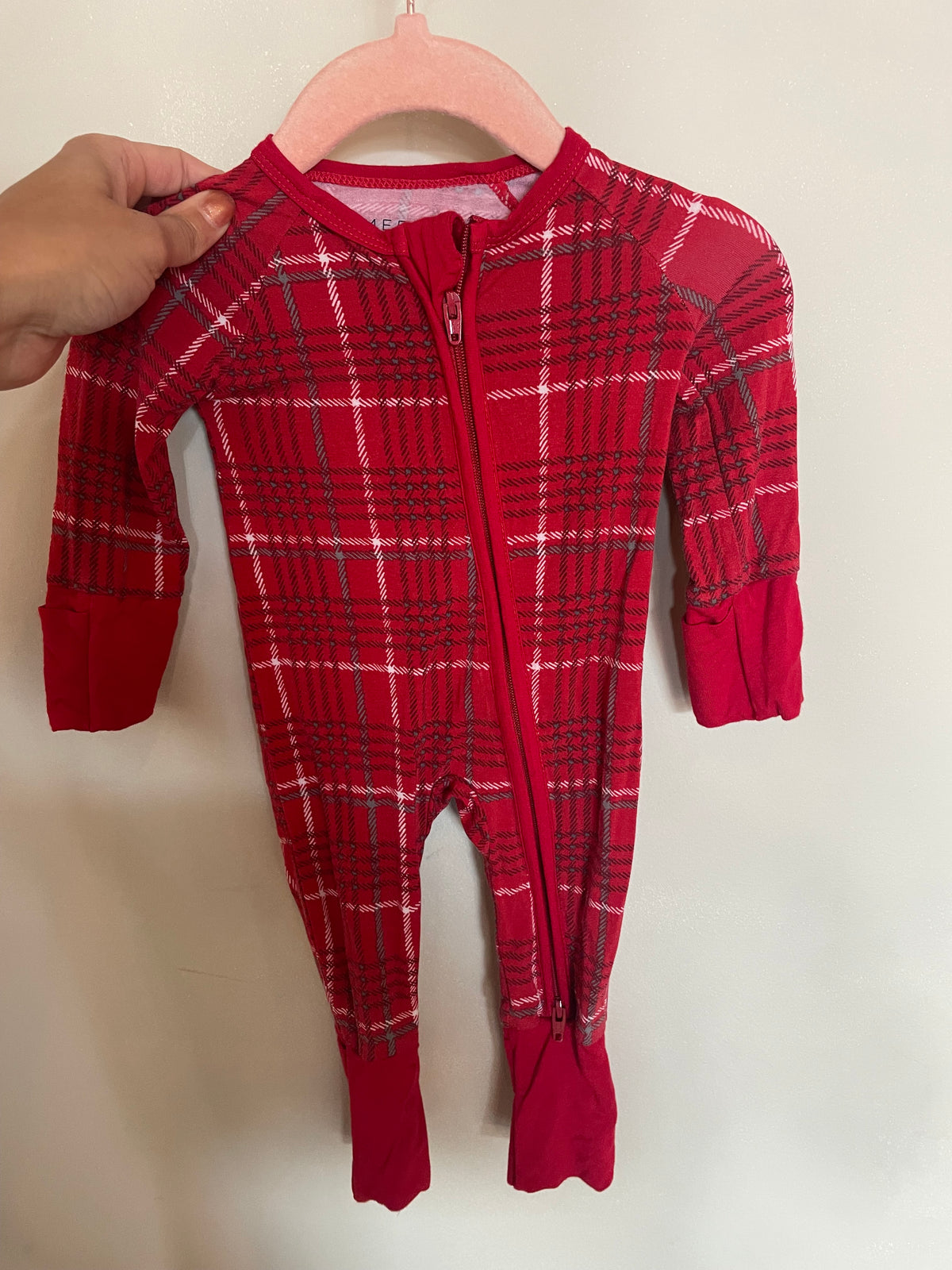 GR - Consignment- Mebie Baby Christmas Plaid Sleeper - NB