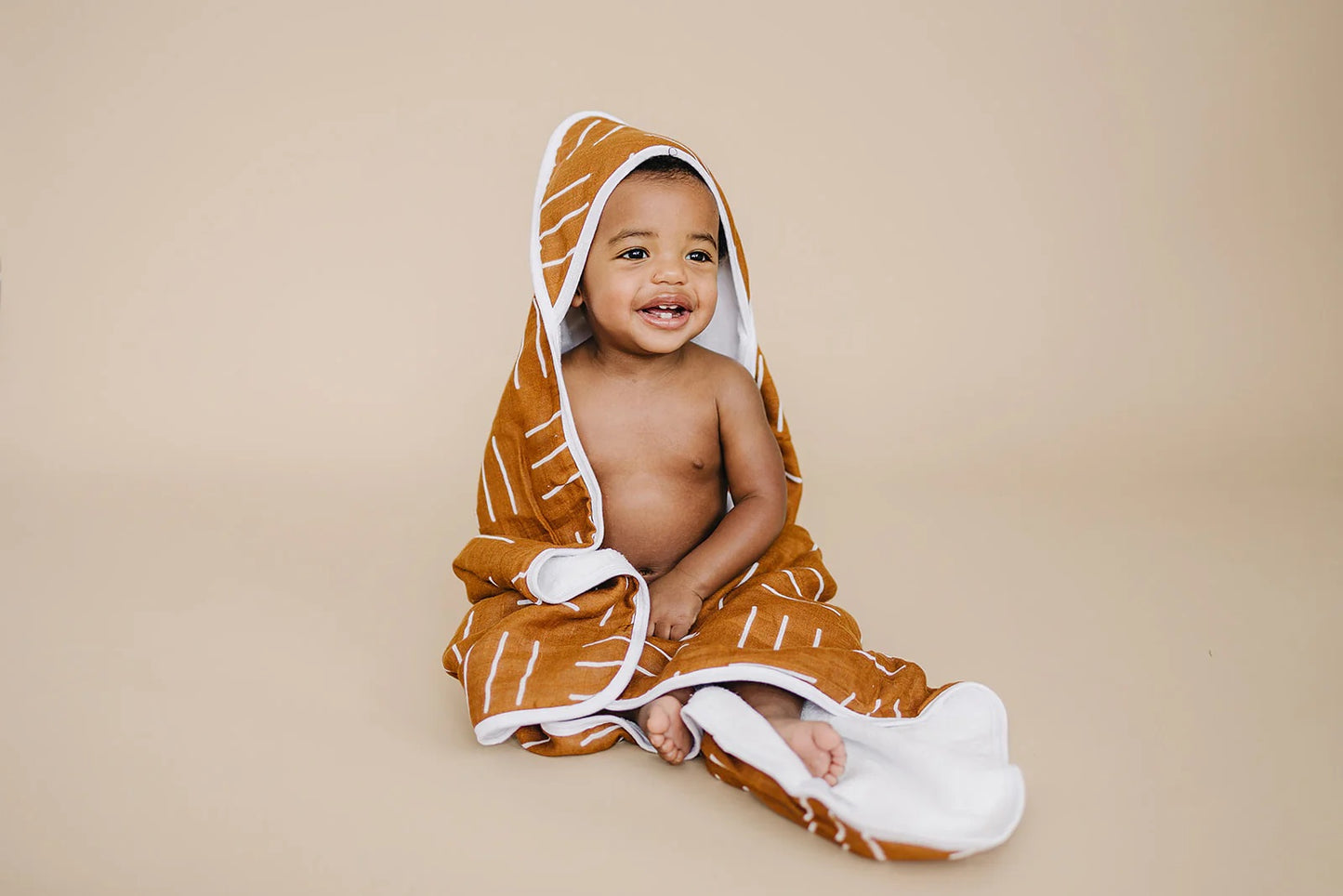 Mebie Baby - Mustard Mudcloth Muslin Hooded Towel