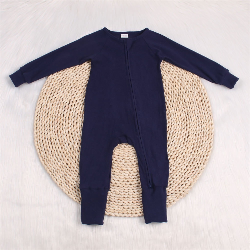 Poppy & Co - Ribbed Bamboo Double Zip Convertible Footie - Navy