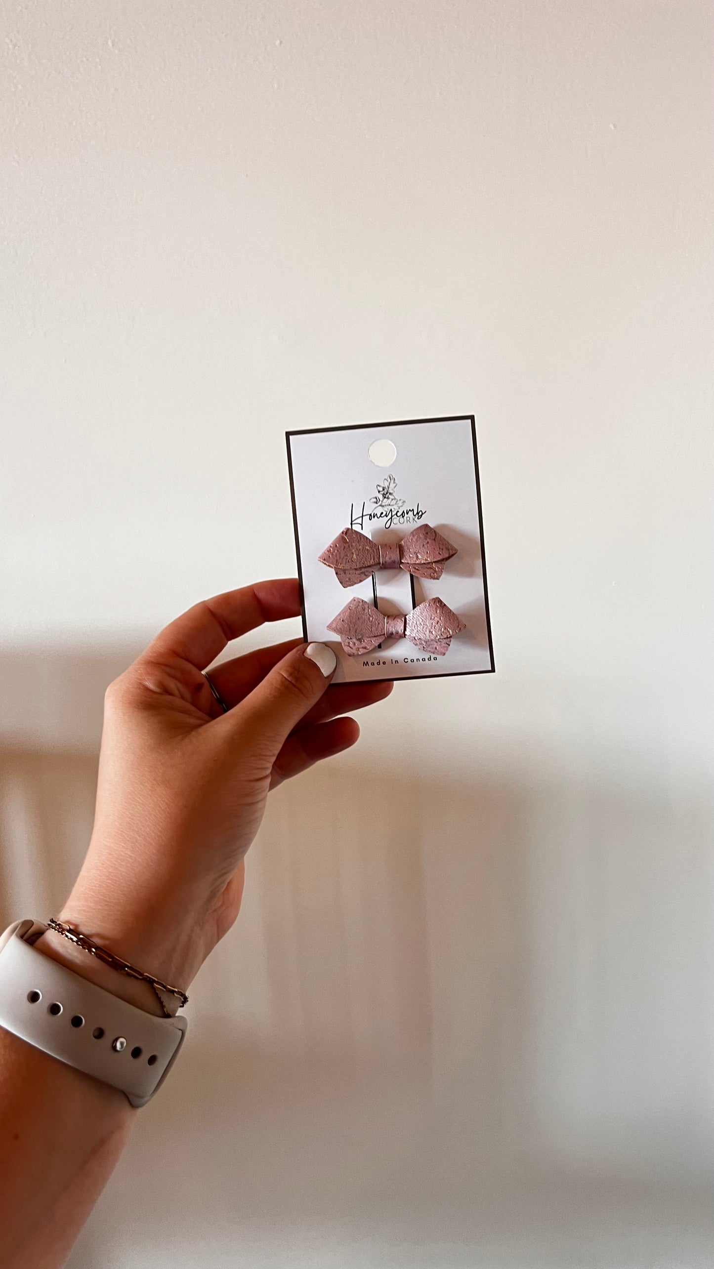 Honeycomb Cork - Dottie Bow - Pigtail Set of Clips - Light Pink