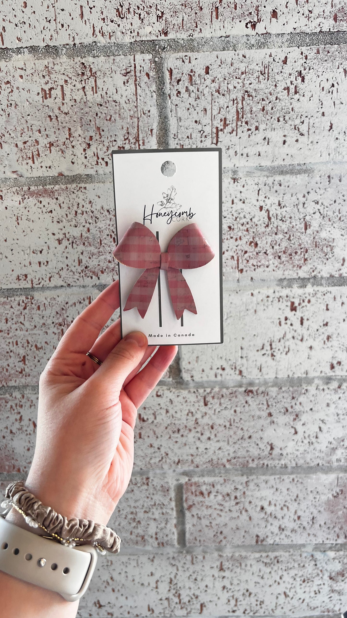 Honeycomb Cork - Stella Bow - Clip - Pink Plaid