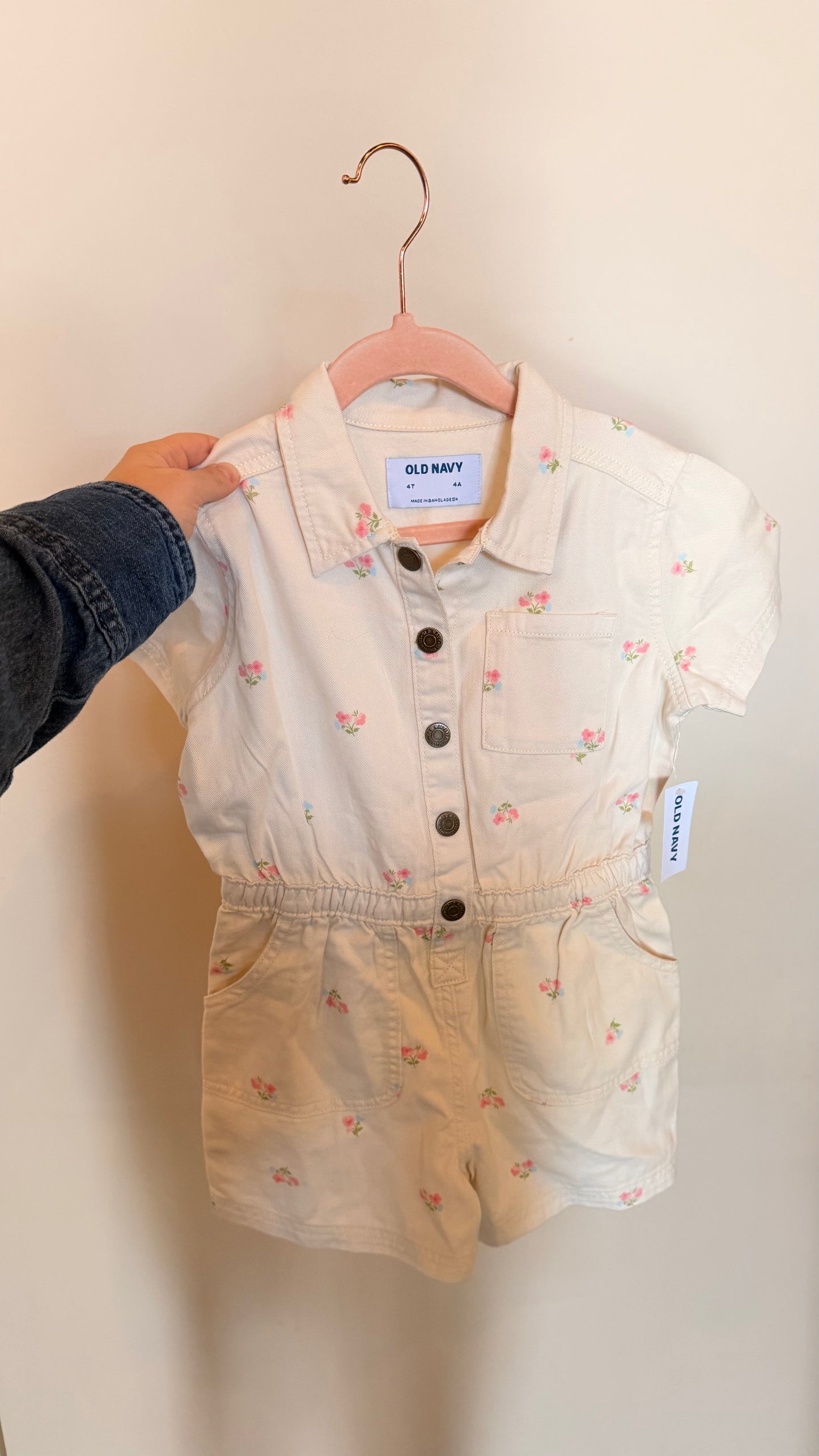 KD Consignment - NWT Old Navy Cream Floral Denim Romper 4T