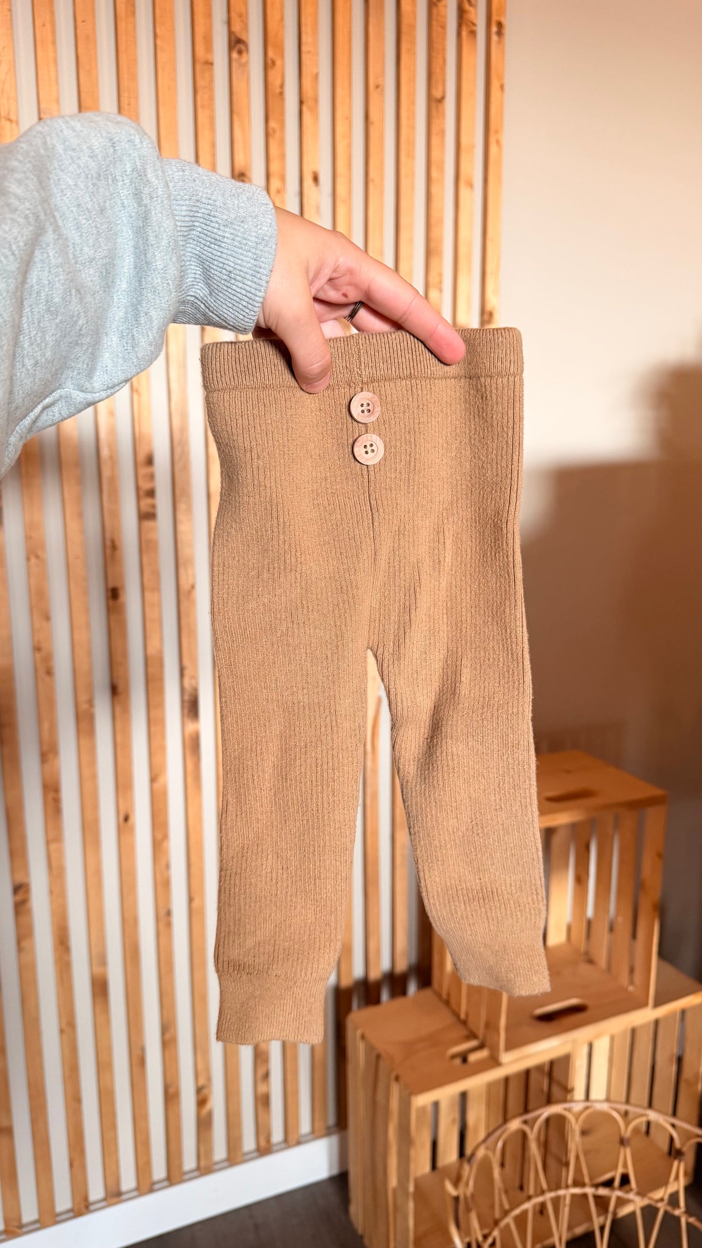 MM - Consignment - Mebie Baby Brown Ribbed Leggings 0-3M
