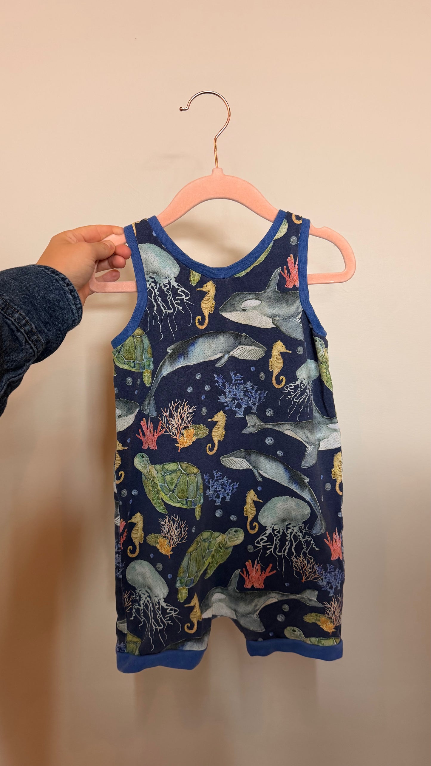 AB Consignment - Little Foot Sewing Co. - Blue Sea Creature Romper 2T