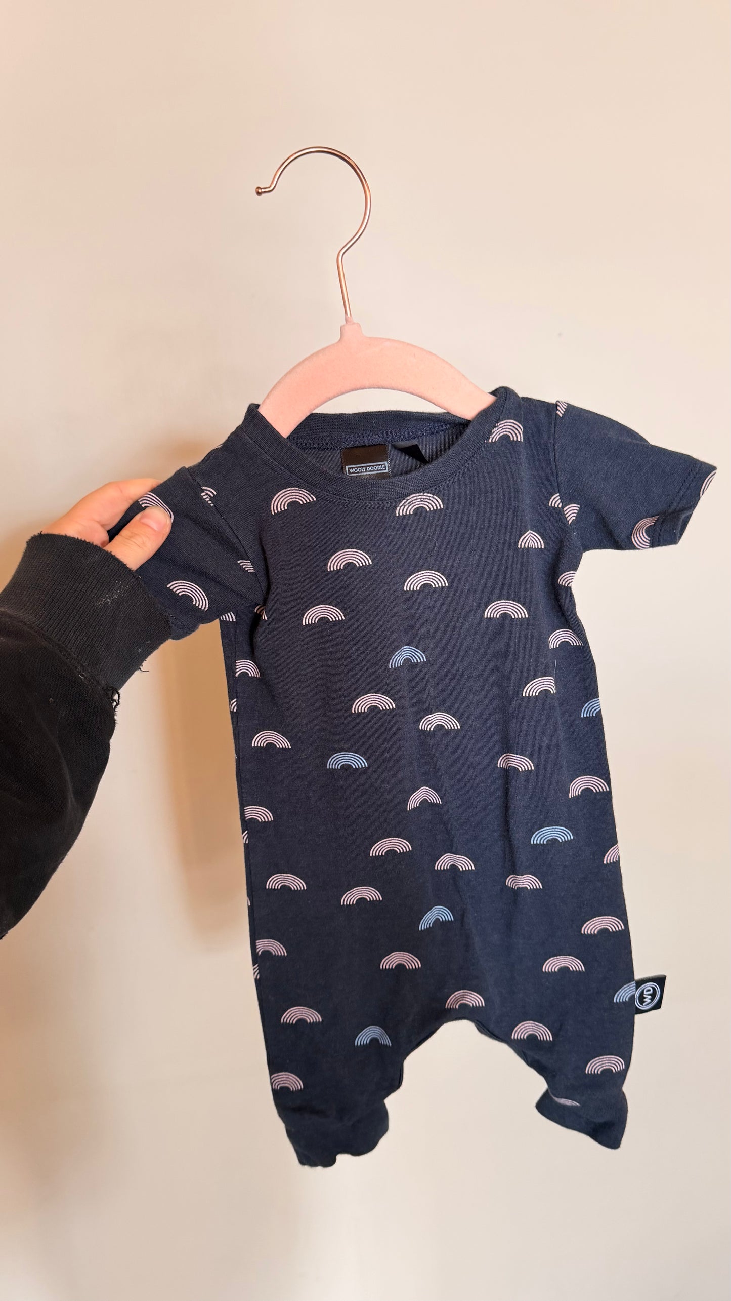 BB Consignment - Wooly Doodle Black Rainbow Romper NB