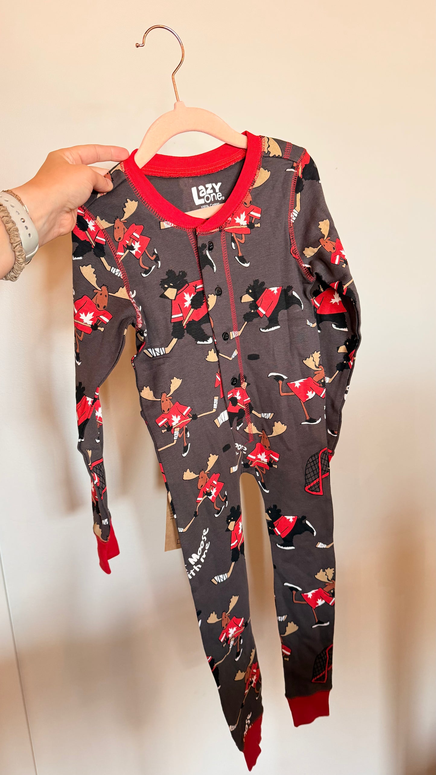 AL - Consignment - NWT Lazy One - Long Johns Don’t Moose with Me (Hockey Moose) 3T