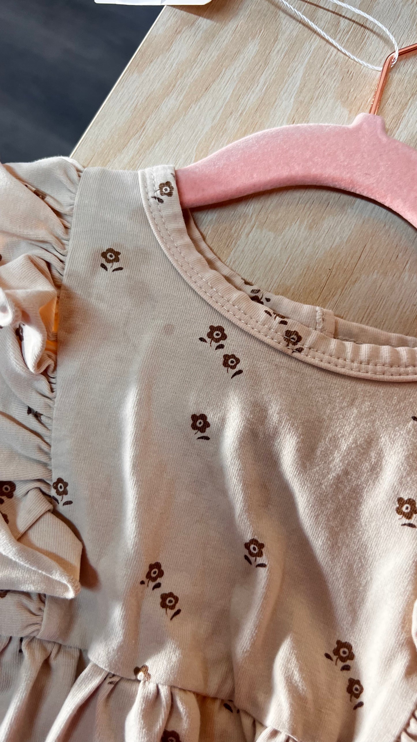 SS - Consignment - Mebie Baby Taupe Floral Ruffle Dress - 18M