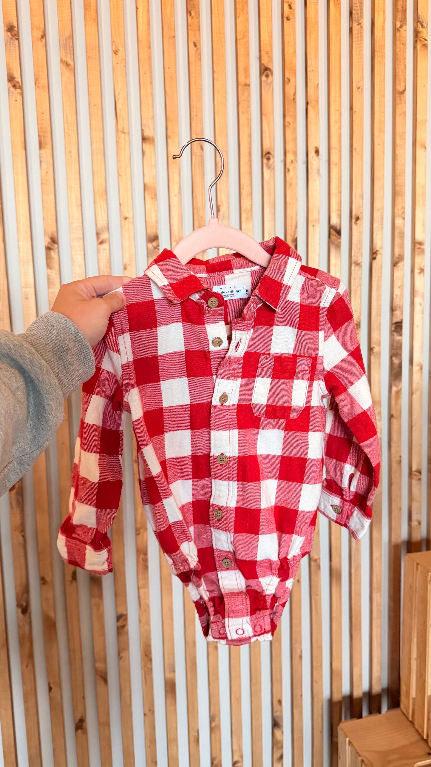 CC - Consignment - Rise Little Earthlings - Red Plaid Bodysuit 12-18M