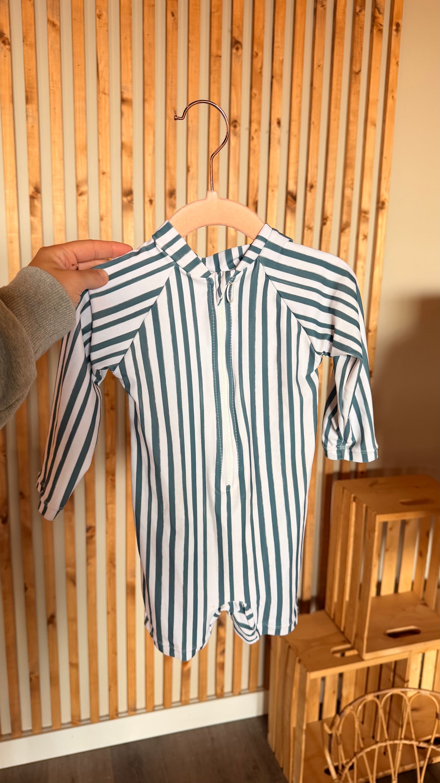 MM - Consignment - Current Tyed Blue Striped Sunsuit 12M