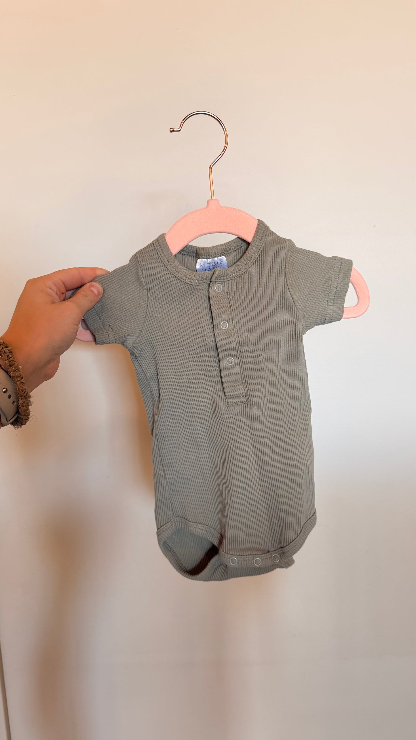 CM - Consignment - Mebie Baby Green Ribbed Bodysuit 3-6M