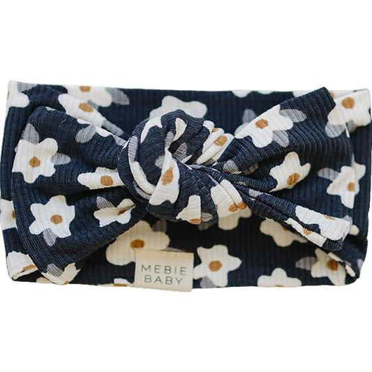 Mebie Baby - Navy Daisy Ribbed Bamboo Head Wrap