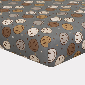 Pip & Phee - Bamboo Crib Sheet - Brown Smiley