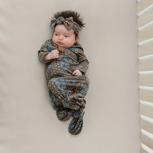 Mebie Baby - Navy Floral Bamboo Knot Gown