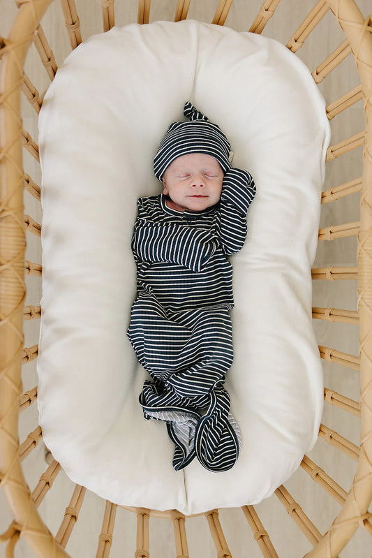 Mebie Baby - Navy Stripes Bamboo Knot Gown