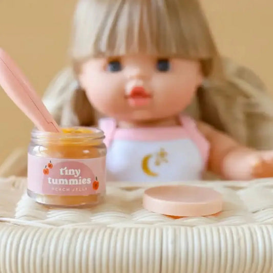 Tiny Harlow - Tiny Tummies - Peach Jelly Food Jar and Spoon