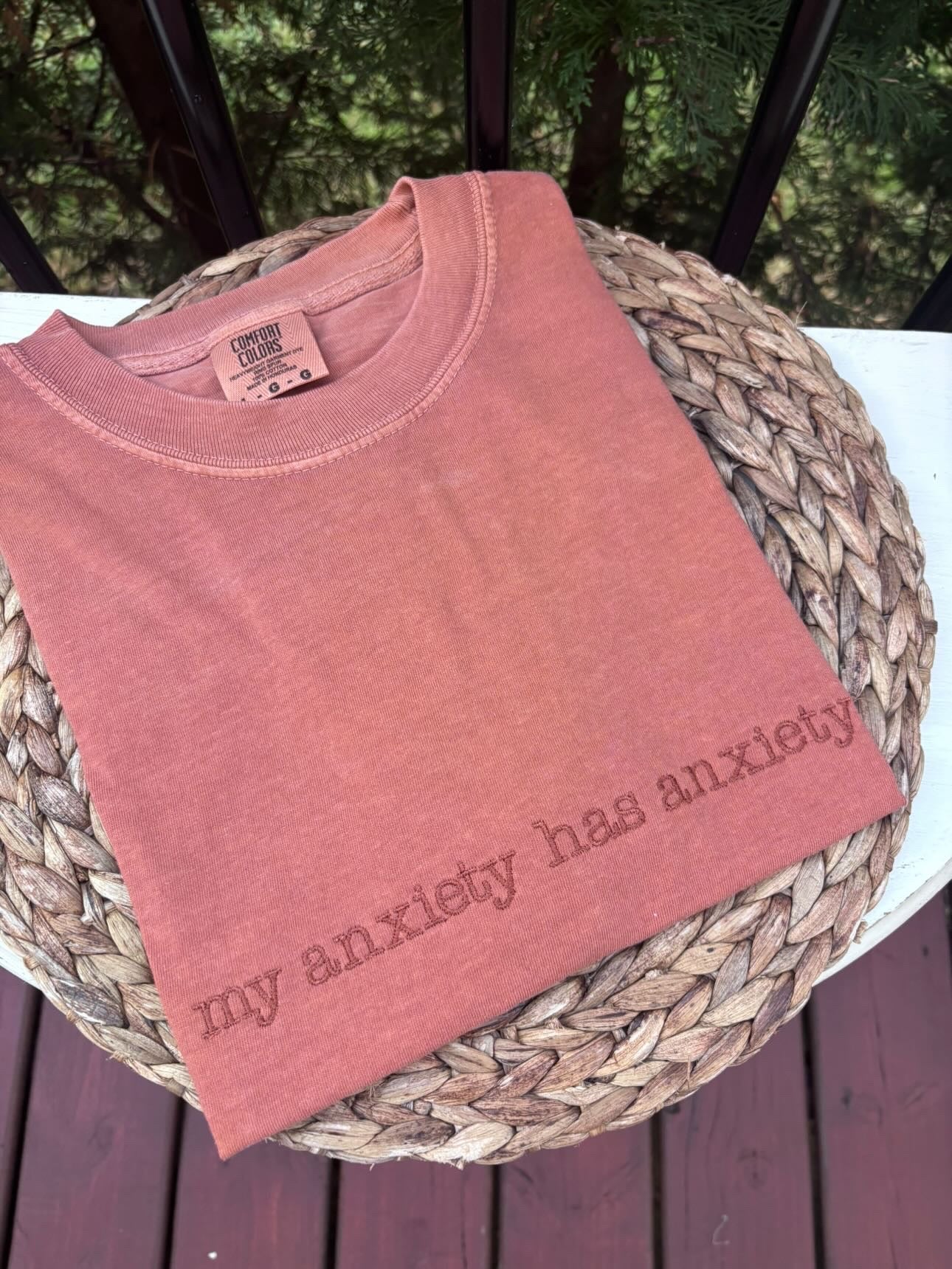 PRE ORDER - Teddy Little Apparel - My Anxiety Has Anxiety Tshirt - Rust