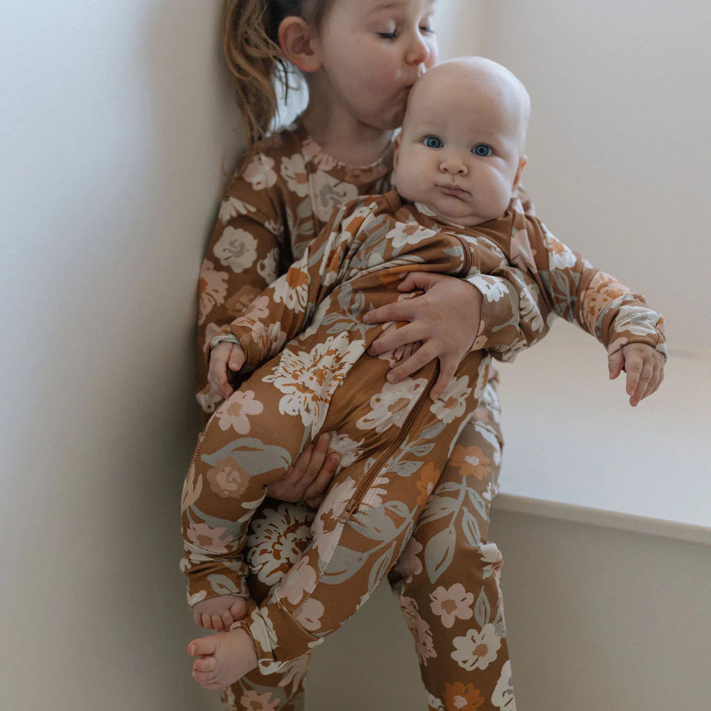LITTLE LUBA - Rust Floral - One Piece Zip