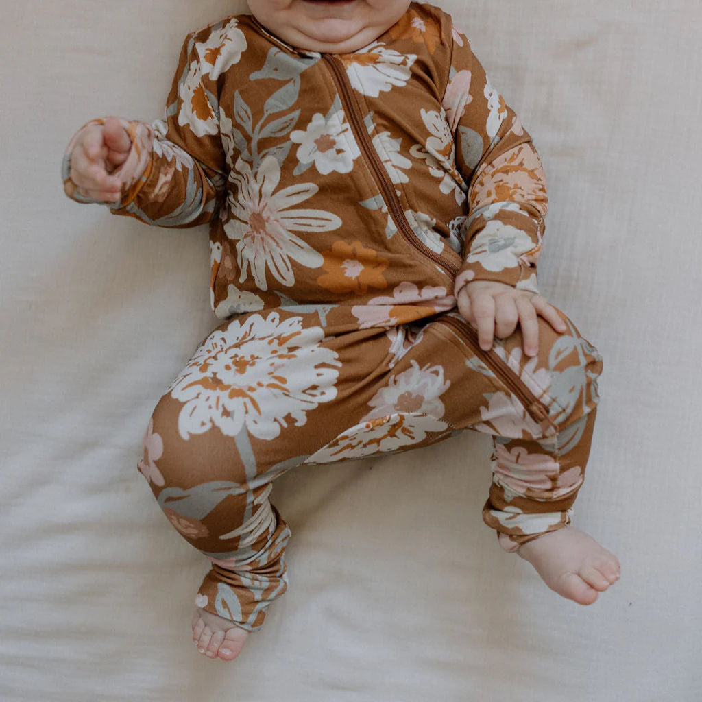 LITTLE LUBA - Rust Floral - One Piece Zip