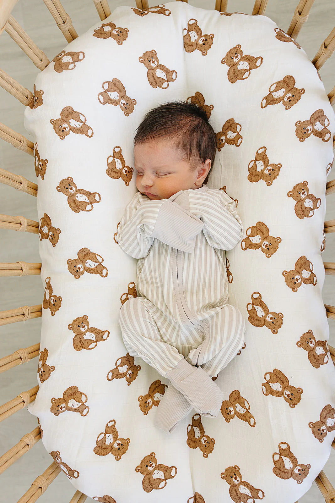 Mebie Baby - Taupe Stripe Ribbed Bamboo Zipper