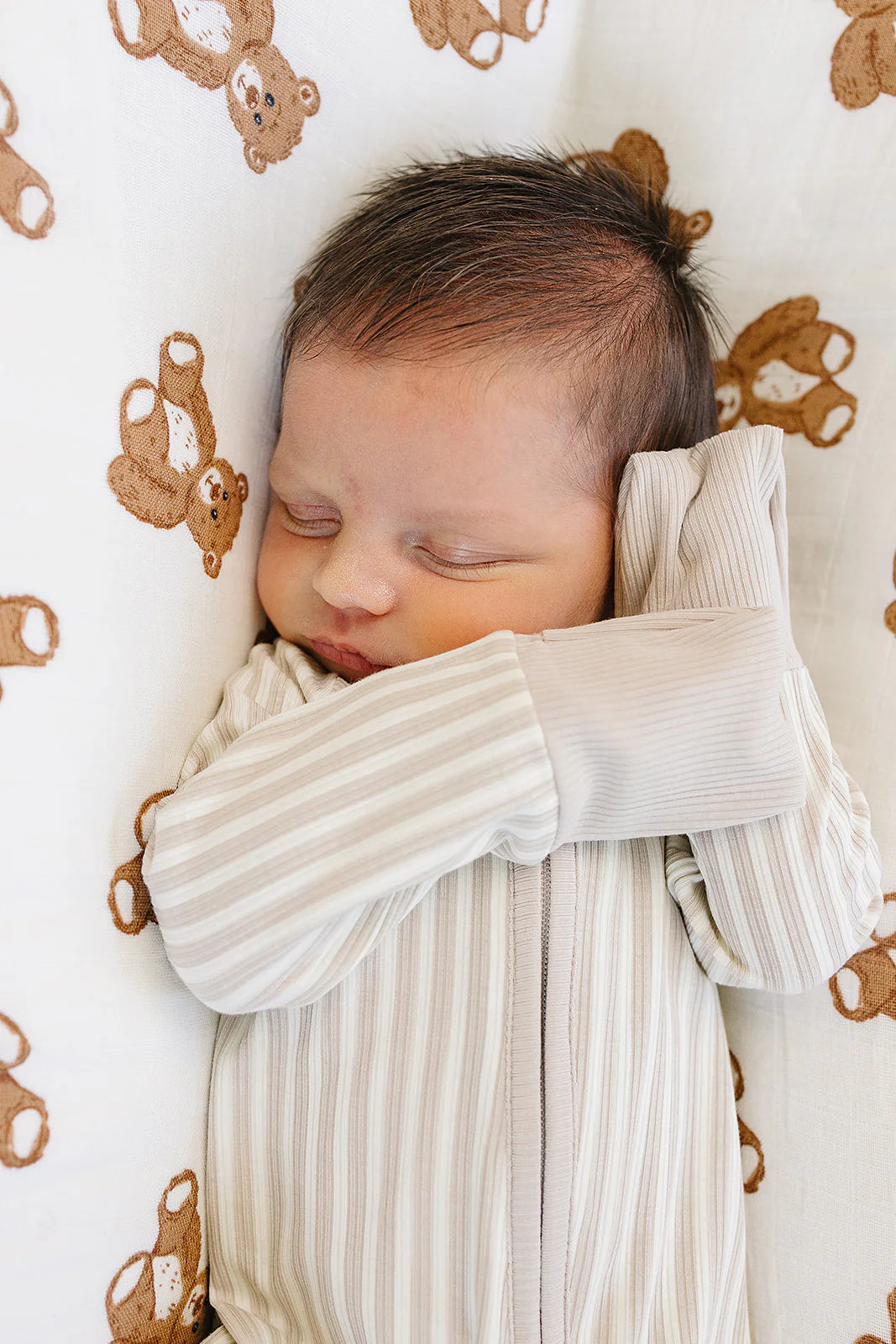 Mebie Baby - Taupe Stripe Ribbed Bamboo Zipper
