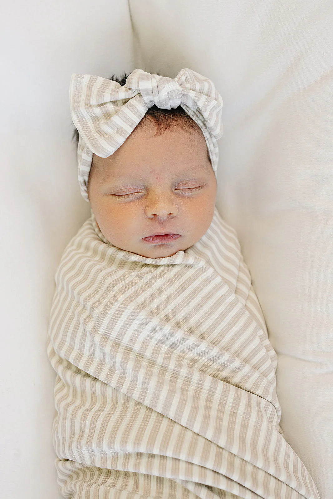 Mebie Baby - Taupe Stripe Ribbed Bamboo Head Wrap