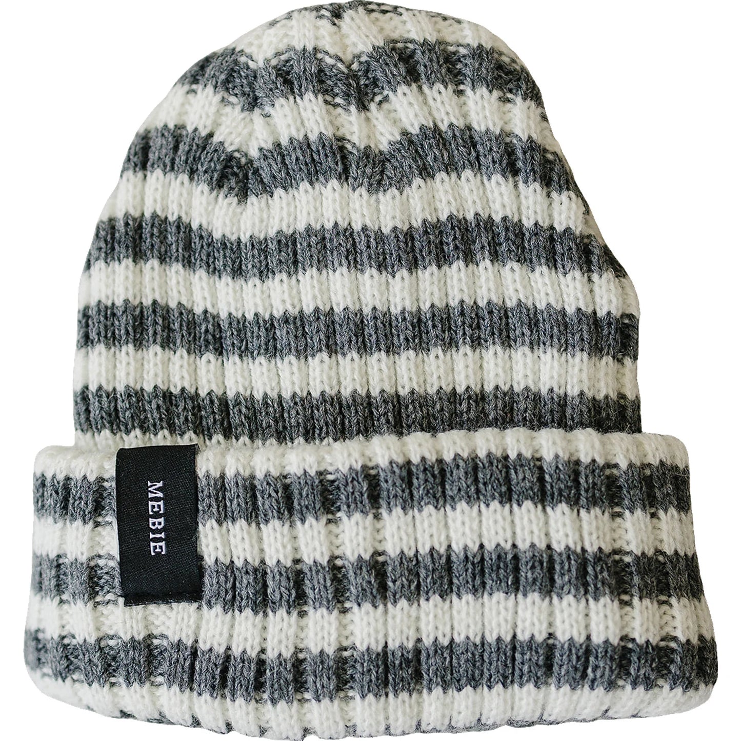Mebie Baby - Grey & White Stripe Chunky Knit Beanie