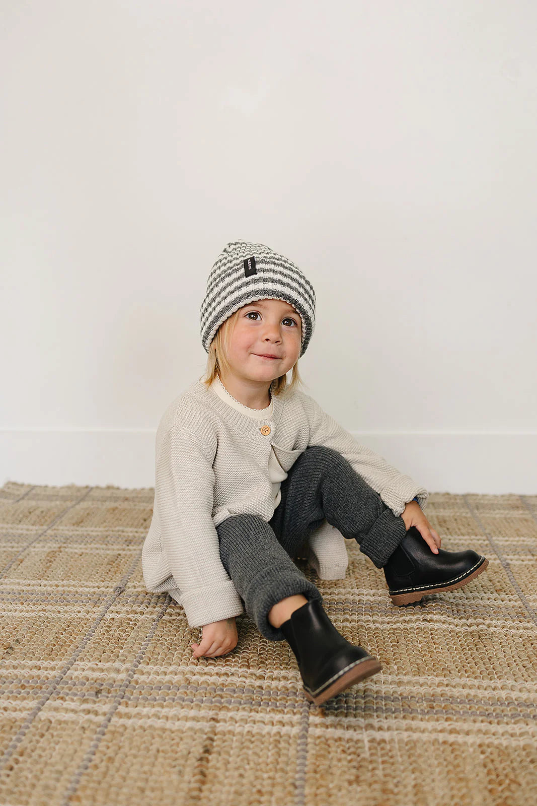Mebie Baby - Grey & White Stripe Chunky Knit Beanie