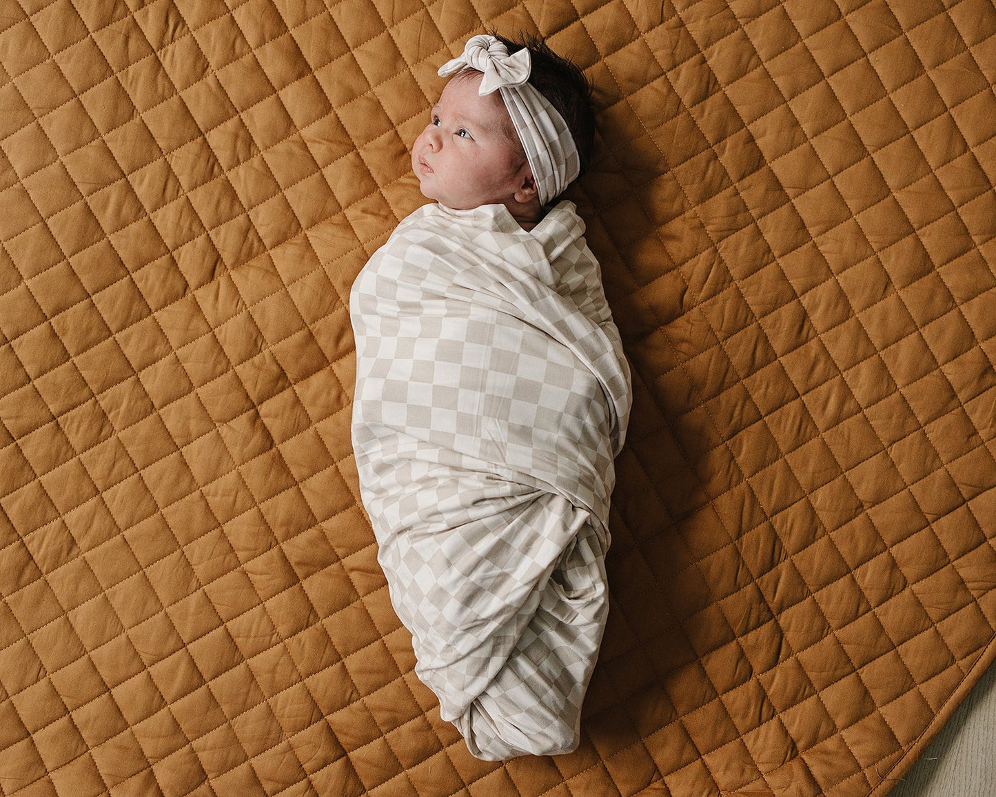 Pre Order - Mebie Baby - Taupe Checkered Bamboo Stretch Swaddle