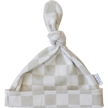 Mebie Baby - Bamboo Taupe Checkered Newborn Knot Hat
