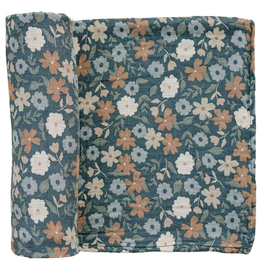 Mebie Baby - Midnight Floral Muslin Swaddle Blanket