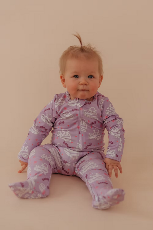 Little Aspen Baby Co - Lilac Snowmobile Footed Sleeper