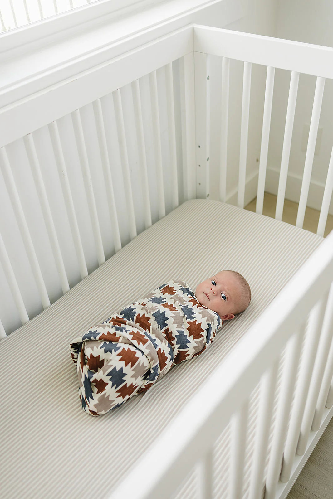 Mebie Baby - Taupe Stripe Muslin Crib Sheet