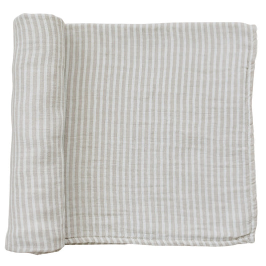 Pre Order - Mebie Baby - Taupe Stripe Muslin Swaddle Blanket