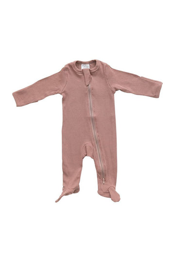 Mebie Baby - Dusty Rose Organic Cotton Ribbed Footed Zipper Sleeper