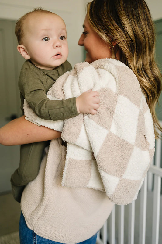 Mebie Baby - Taupe Checkered Plush Blanket