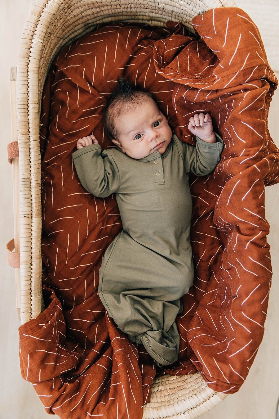 Mebie Baby - Olive Bamboo Knot Gown