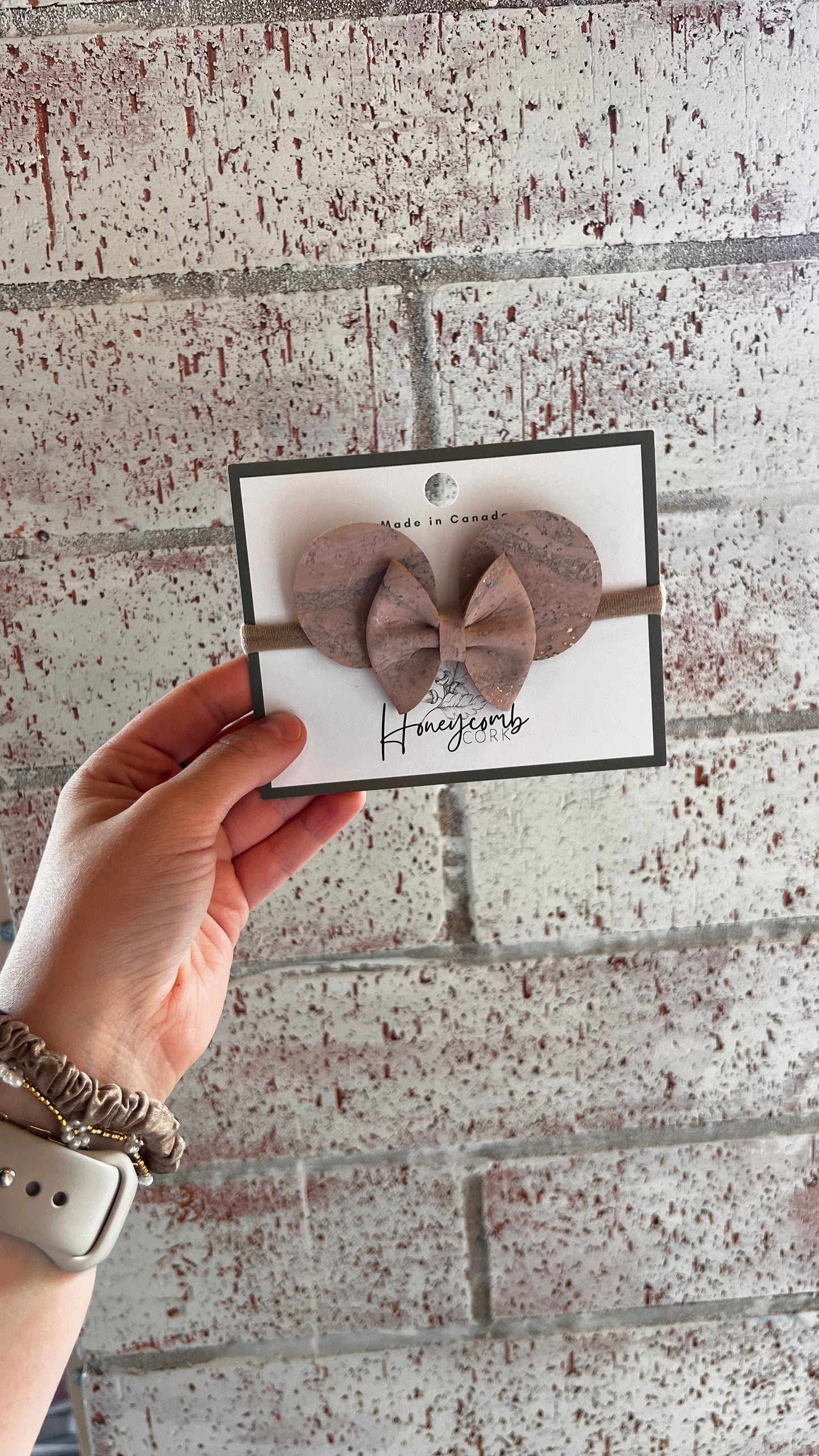 Honeycomb Cork - Minnie Bow Headband- Biege