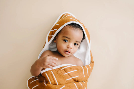 Mebie Baby - Mustard Mudcloth Muslin Hooded Towel