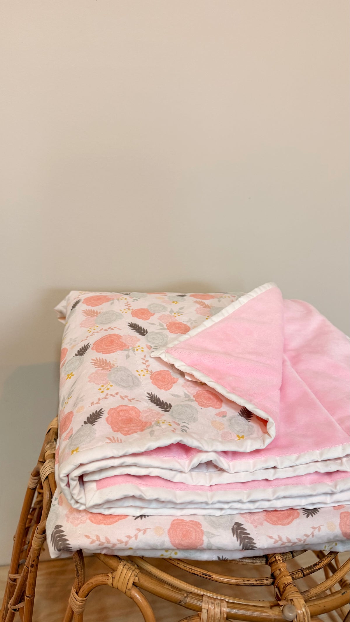 baby B basics - Pink Floral Quilted Baby Blanket 40x58