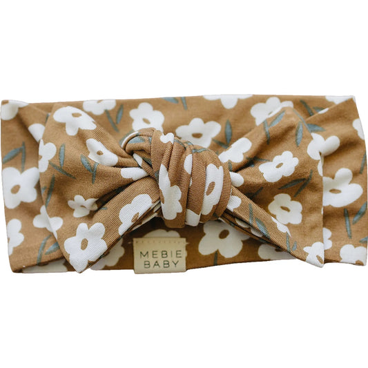 Pre Order - Mebie Baby - Ribbed Bamboo Mustard Floral Head Wrap