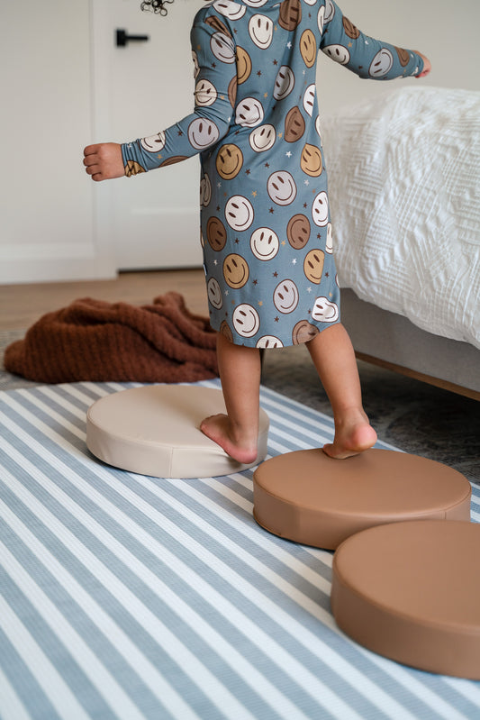 Pip & Phee - Long Sleeve Shirt Dress - Brown Smiley