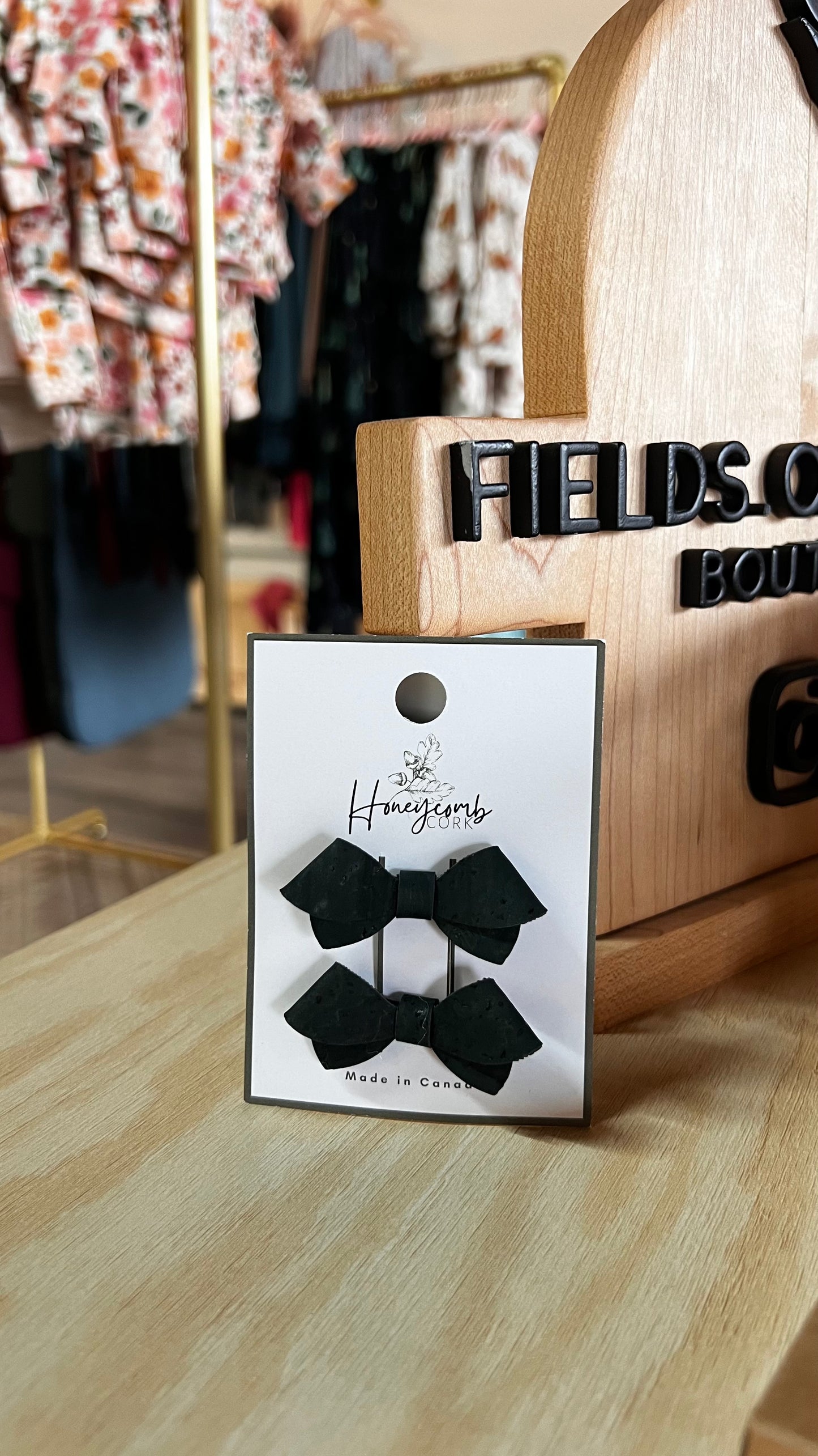 Honeycomb Cork - Dottie Bow - Pigtail Set of Clips - Evergreen