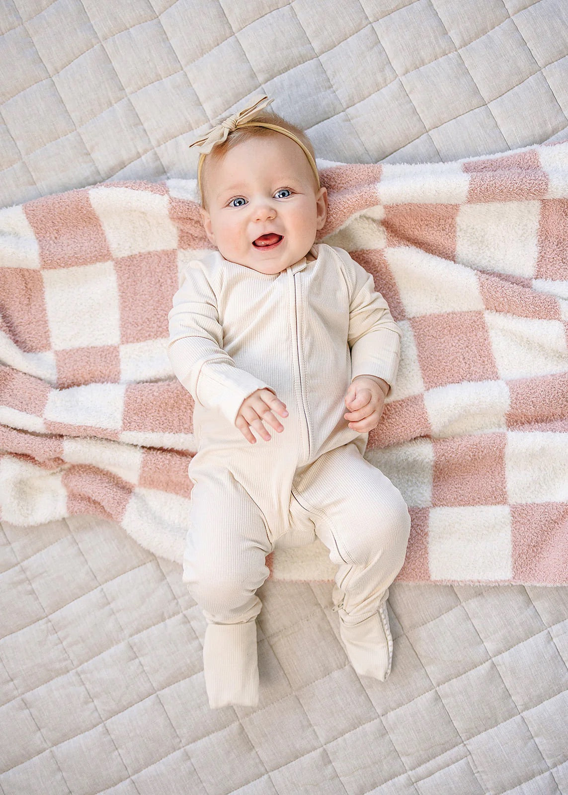 Pre Order - Mebie Baby - Pink Checkered Plush Blanket
